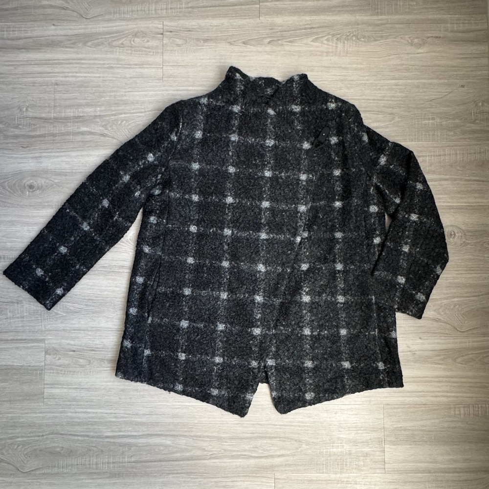 Windowpane Plaid Long Sleeve Black Gray Jacket XL Classic Heritage Academia Cozy